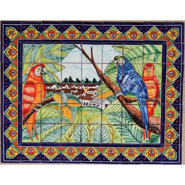 Mexican Talavera Mural Parrots 1