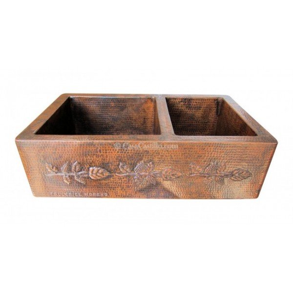 Copper Apron Sink 2 Bowls 60/40 Grapevines