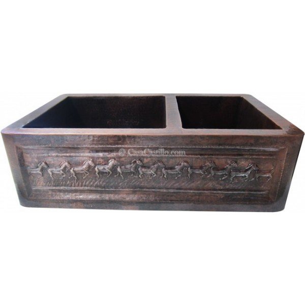 Copper Apron Sink 2 Bowls 60/40 Horses