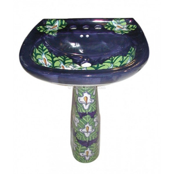 Mexican Talavera Pedestal Sink Lillies