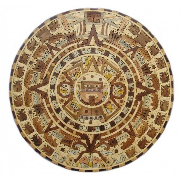 Mexican Aztec Calendar Wooden Inlay