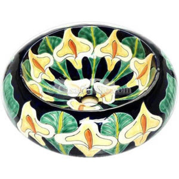 Talavera Round Vessel Sink Donut Lillies